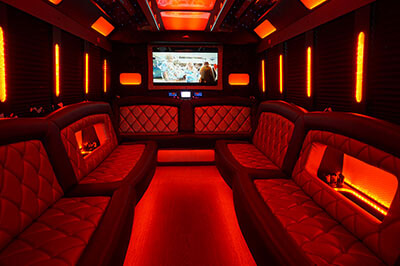 high-end leather seats in a party bus