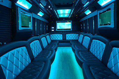 Various modern TVs in a party bus